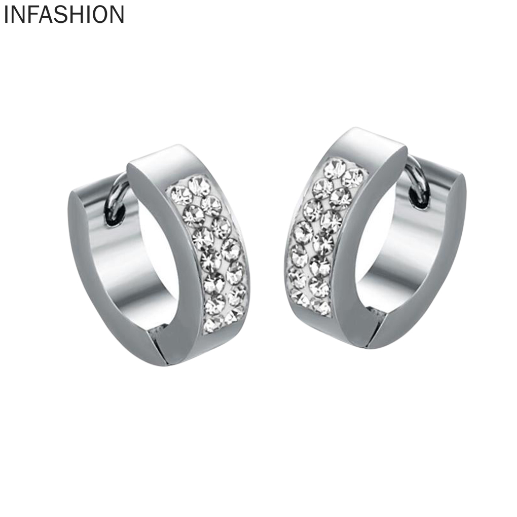 1 Đôi Bông Tai Tròn Đính Đá Bằng Thép Không Gỉ Cho Nữ