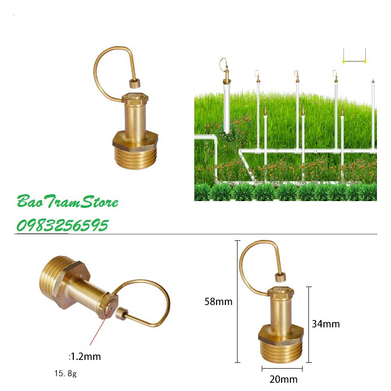 Vòi phun sương, béc phun sương dùng lắp hệ thống tưới cây tự động chất liệu đồng thau, ren ngoài 21mm