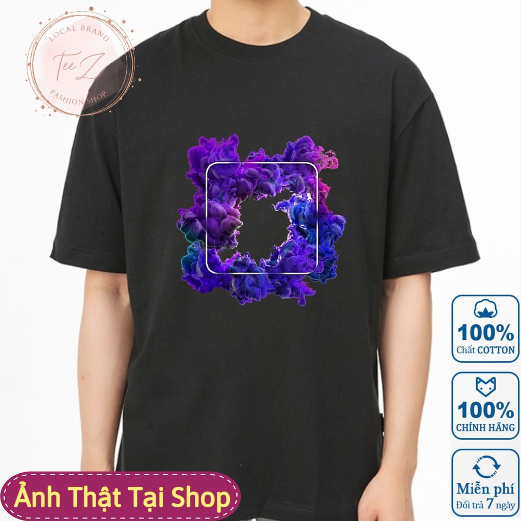 Áo Thun Tay Lỡ 2 Màu Trắng Đen - Áo Thun Unisex Nam Nữ In Hình Blue Purple Smoke Abstract 3D Chất Vải Cotton 100%