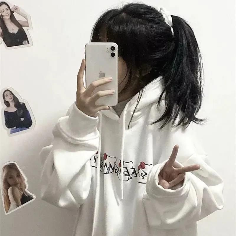 Áo Hoodie Mỏng Dáng Rộng In Hình Hello Kitty Phong Cách Nhật Bản Thời Trang Thu Đông 2021 Cho Nữ