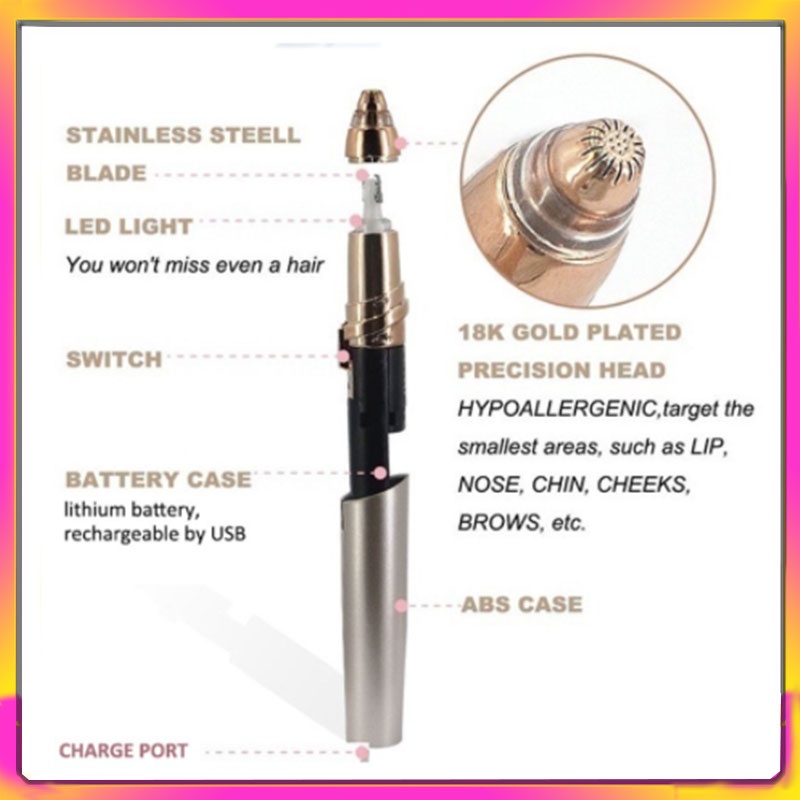 Máy Tỉa Lông Mày Mini Không Đau Sạc USB Tiện Dụng