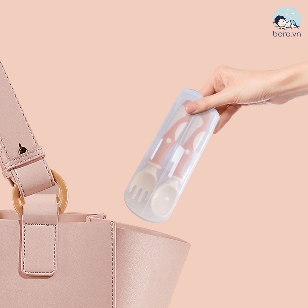 Bộ Muỗng Nĩa Silicone Tập Ăn Uốn Cong Không BPA Cho Bé Sơ Sinh