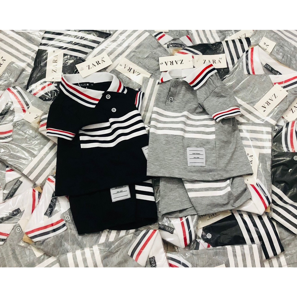 Bộ cộc tay áo polo cổ bẻ chất Cotton phối kẻ màu cực đẹp cho bé trai bé gái (V590)