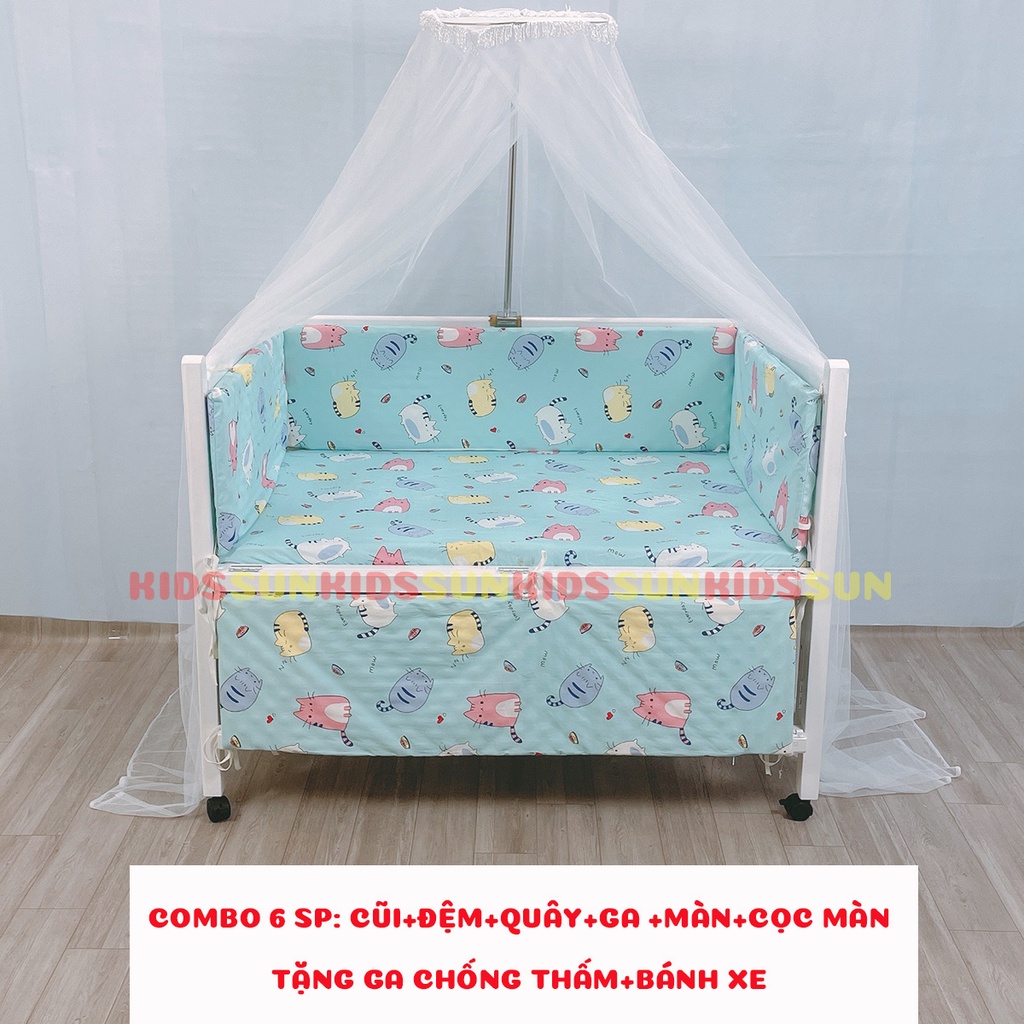 Cũi Cho Bé KIDSSUN Kích Thước (110x70x86) Gỗ Quế Màu Trắng Hồng BH 24 Tháng Hàng Xuất Khẩu Kèm Quà Tặng