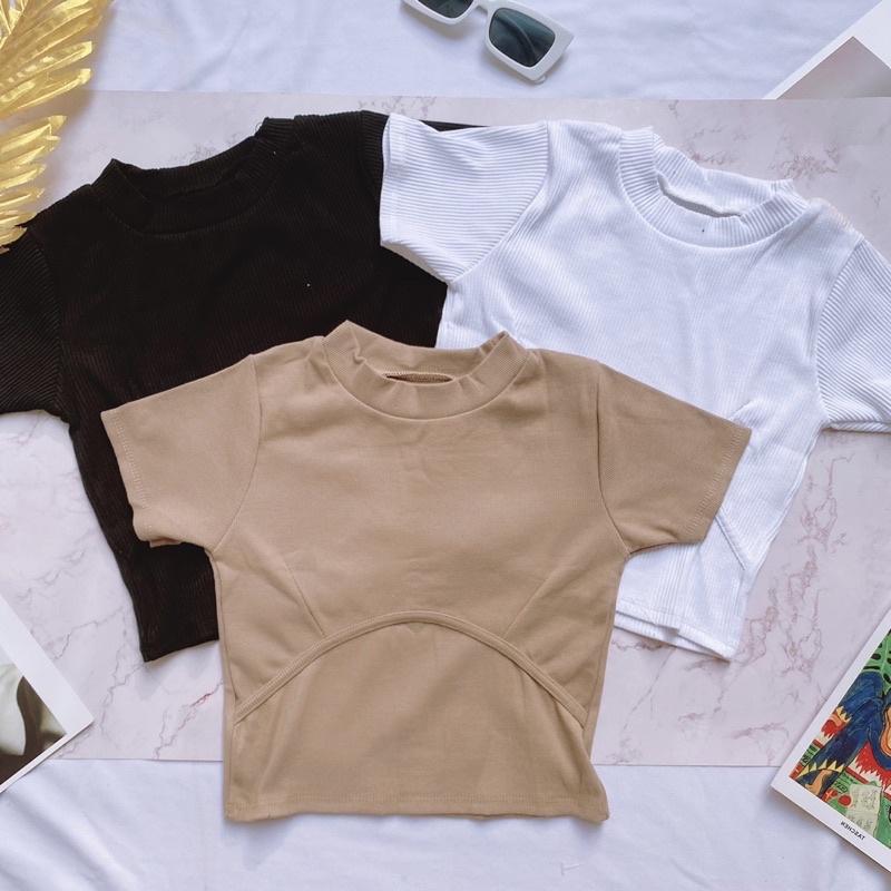 Áo Croptop Thun Gân Cổ Tròn Dây Viền Dưới Ngực A5205 | BigBuy360 - bigbuy360.vn