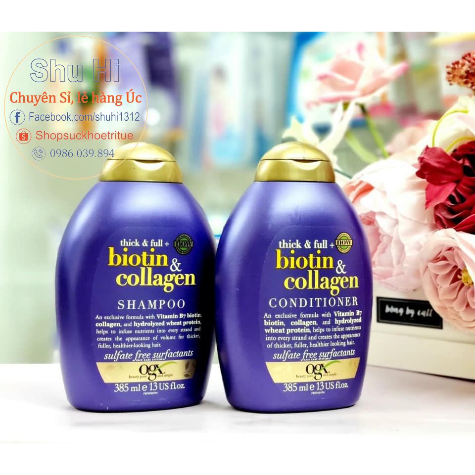 Combo dầu gội, dầu xả THICK &amp; FULL BIOTIN COLLAGEN kích thích mọc tóc