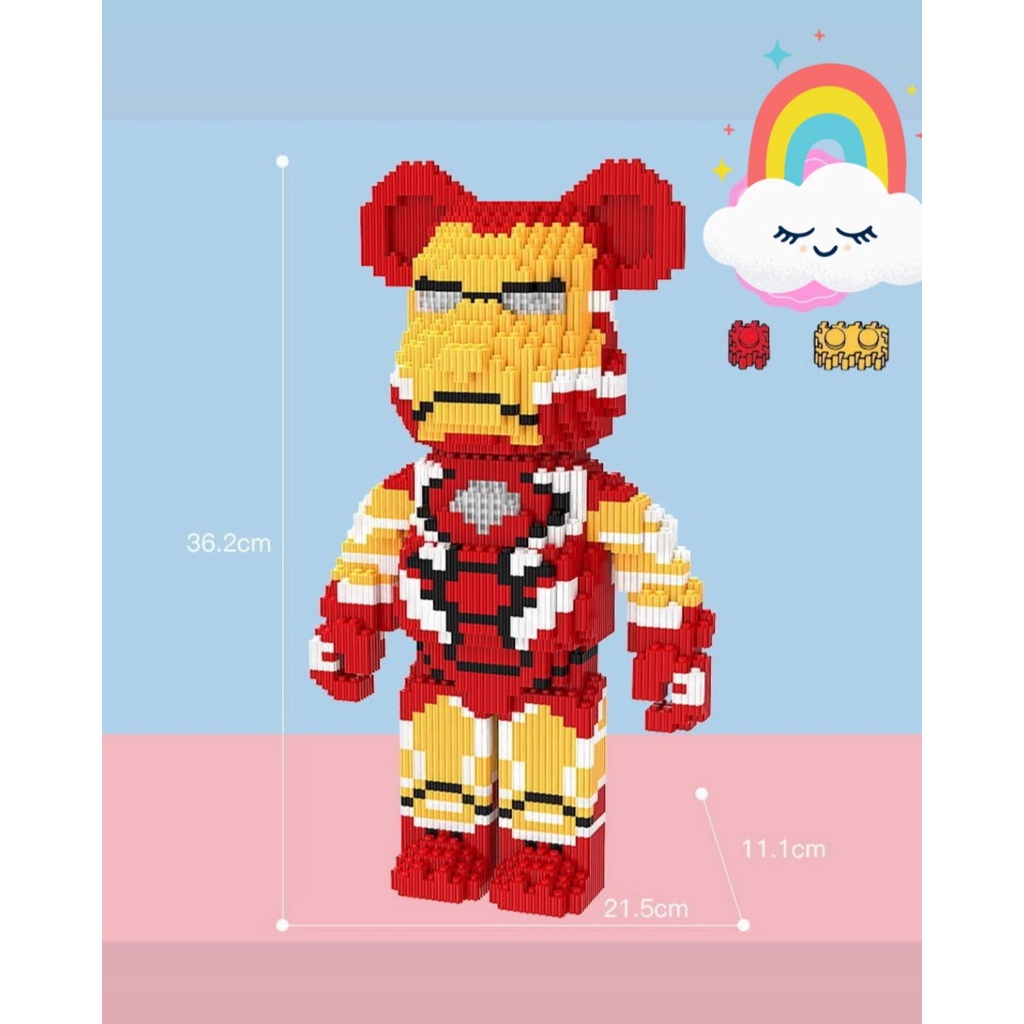 Lắp ráp mô hình 3D Gấu Bearbrick cỡ lớn 36cm Hàng Đẹp iron man SIÊU HOT có ngăn kéo tặng kèm búa