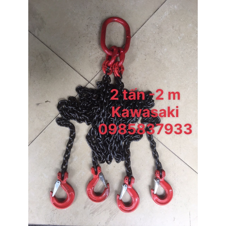 Dây xích cẩu 4 sợi 2 tấn 2 m Nhật Kawasaki dùng móc buộc cẩu kéo an toàn hiệu quả