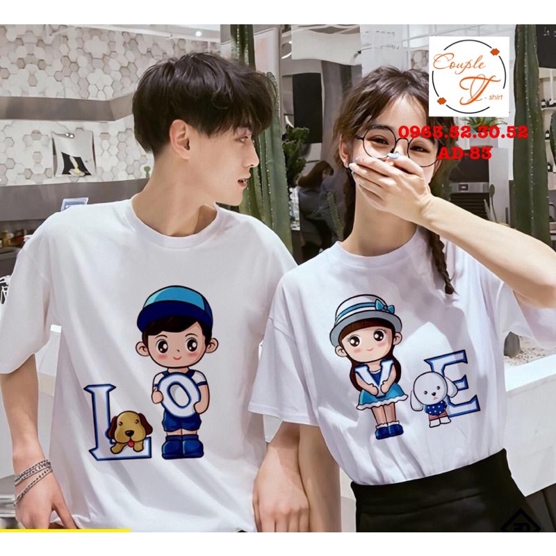 Áo đôi áo cặp áo thun nam nữ in hình dễ thương