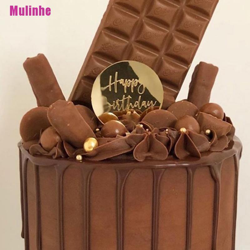 Bộ 10 Topper Cắm Bánh Kem Chữ Happy Birthday Bằng Acrylic Hình Tròn Màu Vàng Hồng