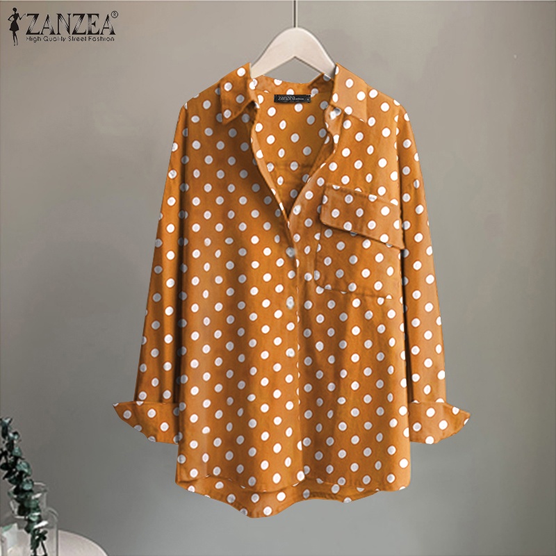 Áo sơ mi ZANZEA tay dài họa tiết chấm bi phong cách cổ điển thời trang dành cho nữ