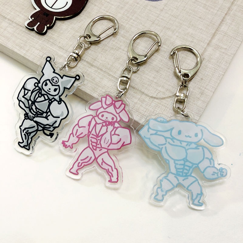Móc khóa hình nhân vật Macho Melody Kuromi Cinnamon Sanrio luyện tập cơ bắp