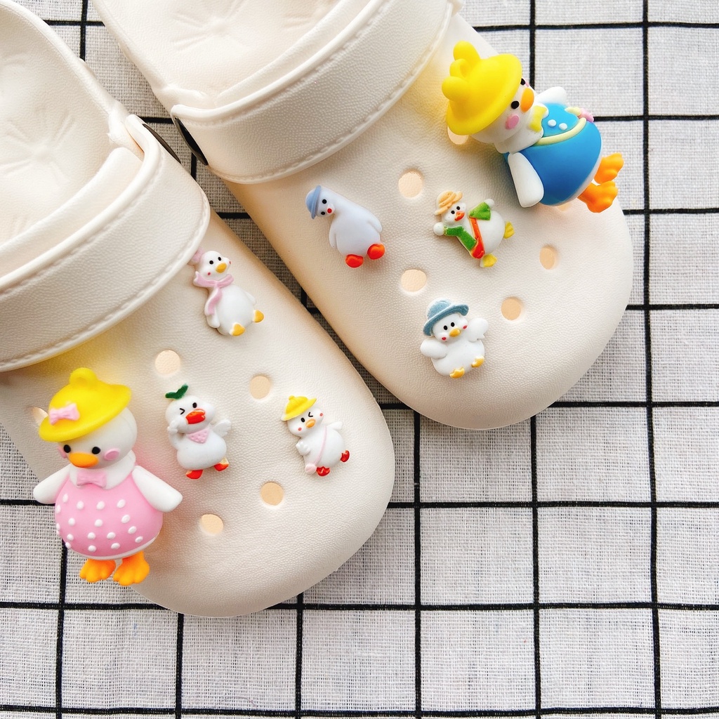 Set 8 Phụ Kiện Trang Trí Giày Crocs Hình Chú Vịt Vàng Đáng Yêu#Loạt Phim Hoạt Hình