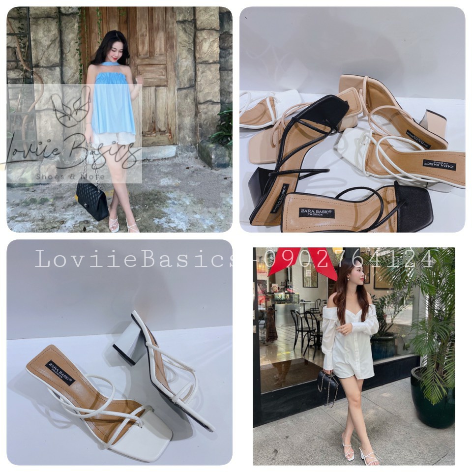 GUỐC NỮ CAO GÓT LOVIIEBASICS - DÉP CAO GÓT ĐẾ VUÔNG DÂY MẢNH XỎ NGÓN GÓT SỌC D200335 D191210