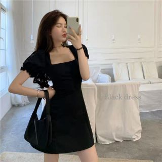 (ORDER) Đầm đen cổ vuông tay phồng