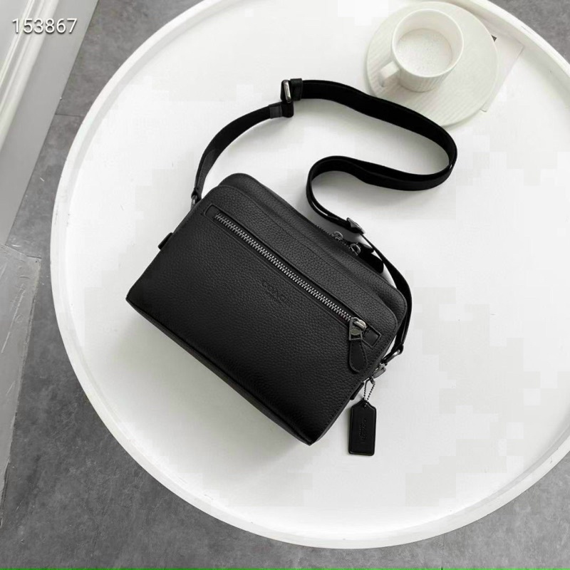 Cặp nam đeo chéo da thật, 2 ngăn rộng rãi màu đen trơn sang lắm