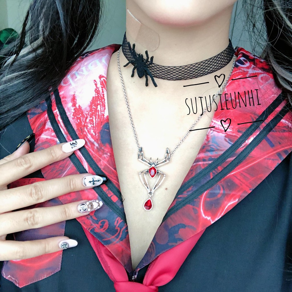 Vòng cổ choker đan lưới hình mạng nhện