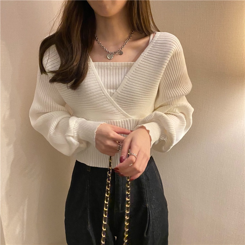 Áo Sweater Dệt Kim Giả Hai Mảnh Phong Cách Mới Cho Nữ