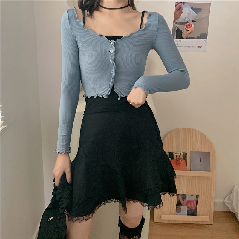 ÁO BÈO CUỐN BIÊN NÚT TAY DÀI LEN TĂM