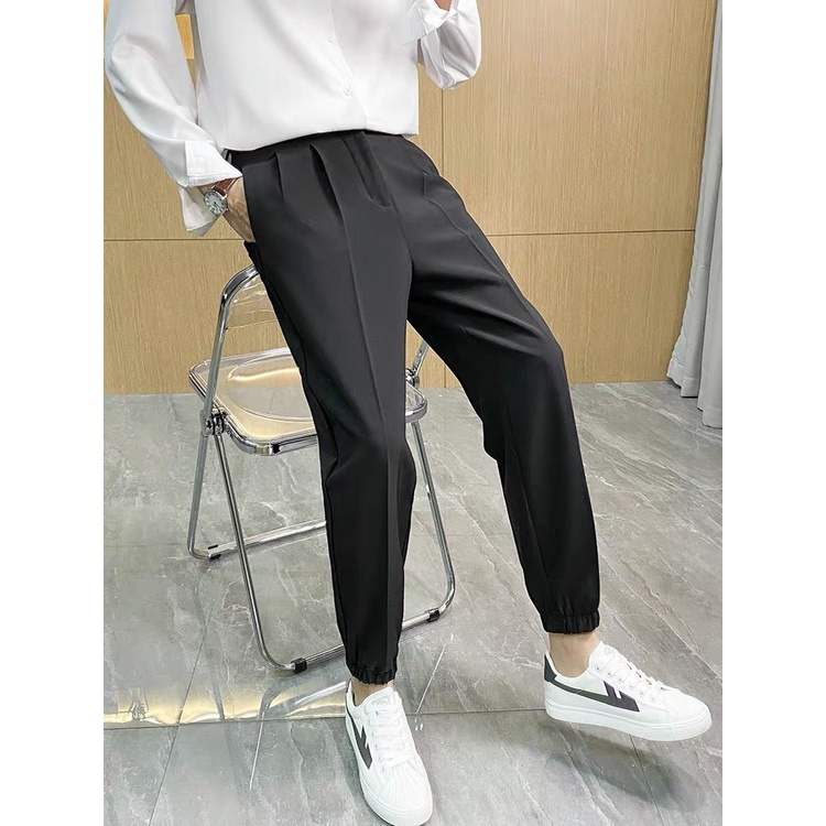 Quần âu nam cạp chun ,có khóa kéo dưới ống,quần baggy nam ống rộng dáng âu phong cách hàn quốc , co giãn nhẹ