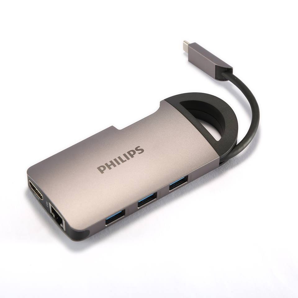 Cổng chuyển/Hub USB-C cho Macbook tay cầm có thể thu gọn dây Type-C khi cắm vào máy 8in1 Philips