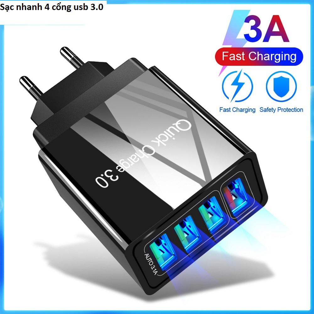 Cốc Sạc Nhanh 4 Cổng USB 3.0 Tiện Dụng - Cốc sạc siêu nhanh hàng chuẩn EU - cốc sạc nhanh 1 cổng và 4 cổng sạc nhanh