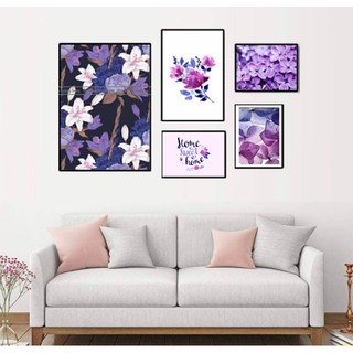 Bộ 5 tranh canvas treo tường hoa màu tím lãng mạn TTC2612 -kích thước yêu cầu