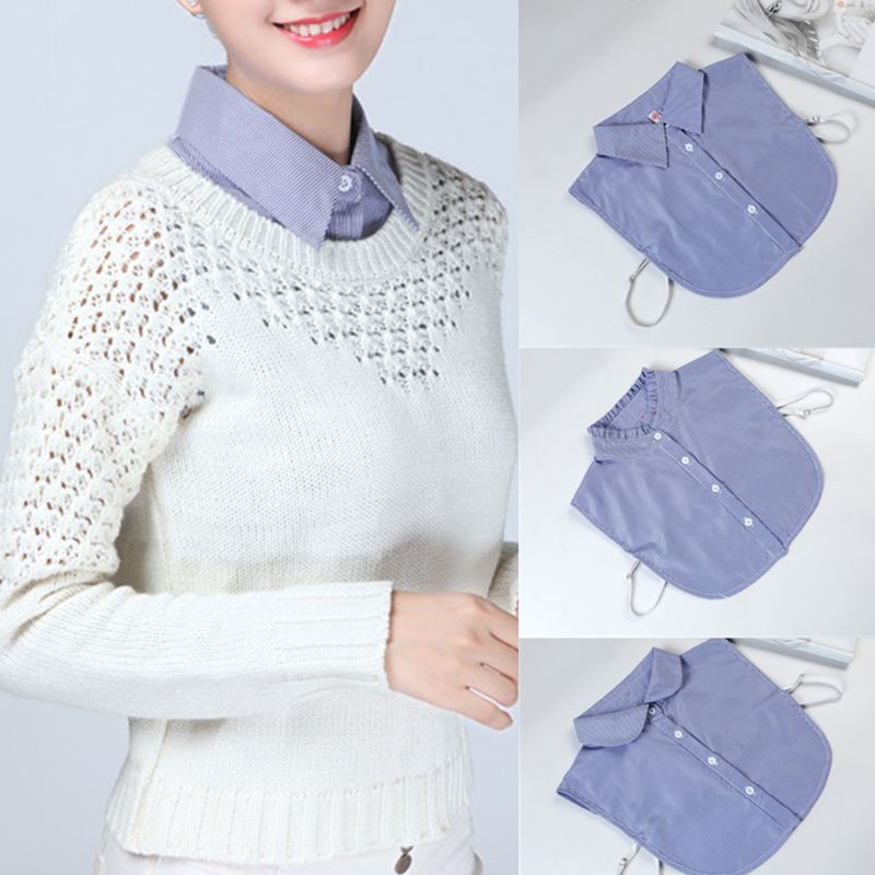 Yoii Áo Sơ Mi Nửa Cổ Rời Màu Trơn In Họa Tiết Kẻ Ô Có Thể Tháo Rời Cho Nữ