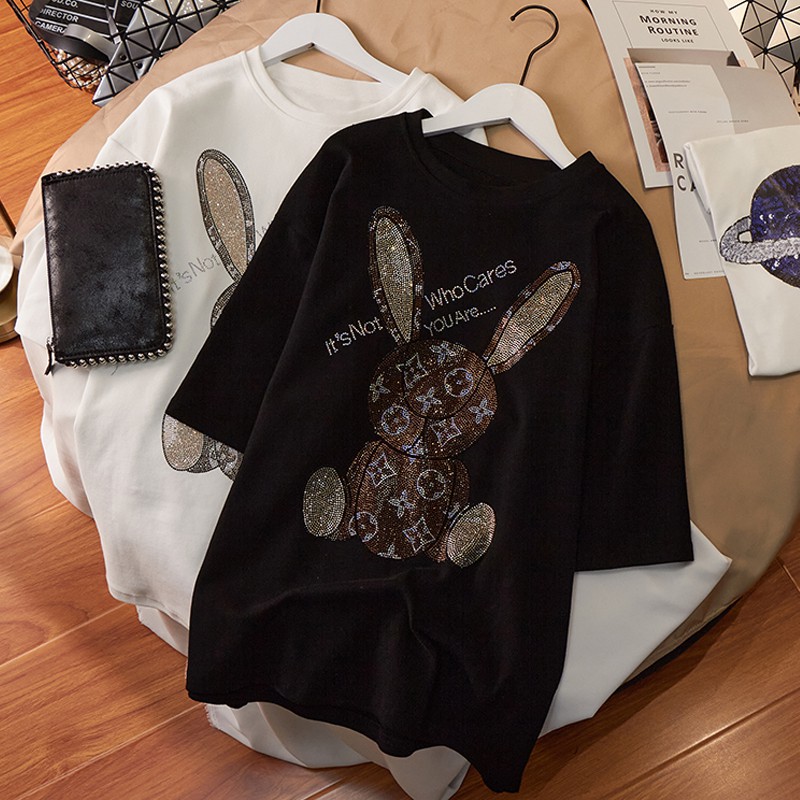  Áo Thun Nữ Ngắn Tay Cổ Tròn In Họa Tiết Thỏ Thời Trang Hàn | BigBuy360 - bigbuy360.vn