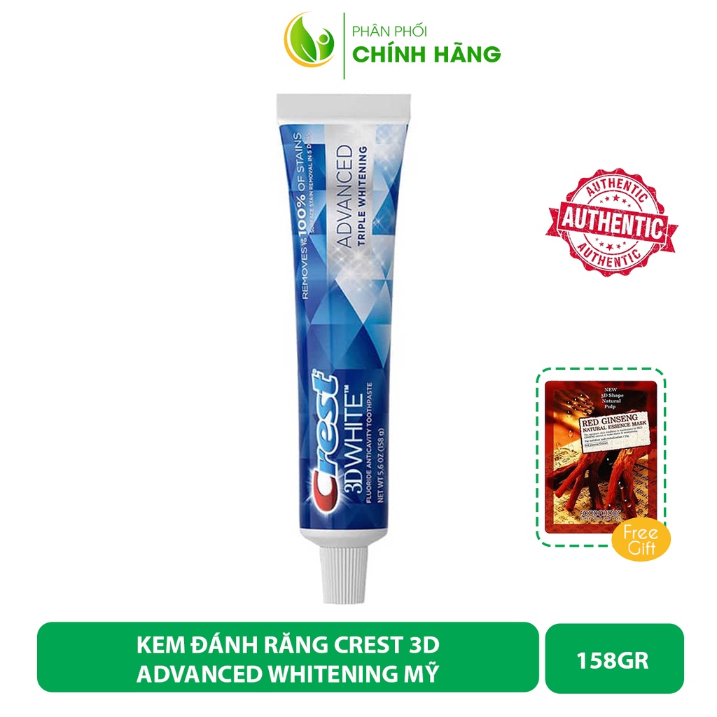 [CHÍNH HÃNG] Kem Đánh Răng Crest 3D Advanced Whitening Mỹ 158g