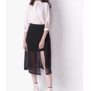 Hot chân váy voan xẻ tà hình thật freesize dưới 55kg loại 1