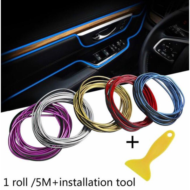 5 Meter Car Interior Gap DF Chrome Strip Trim Grid Sticker lining Strip door edge dashboard stereo free Tool Decoration