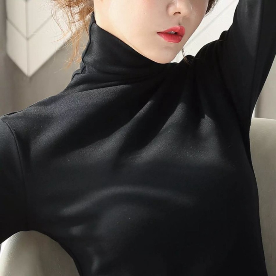 Áo Giữ Nhiệt Nữ Lót Nỉ 100% Cotton cổ cao Dày dặn Dáng ôm phong cách Hàn Quốc