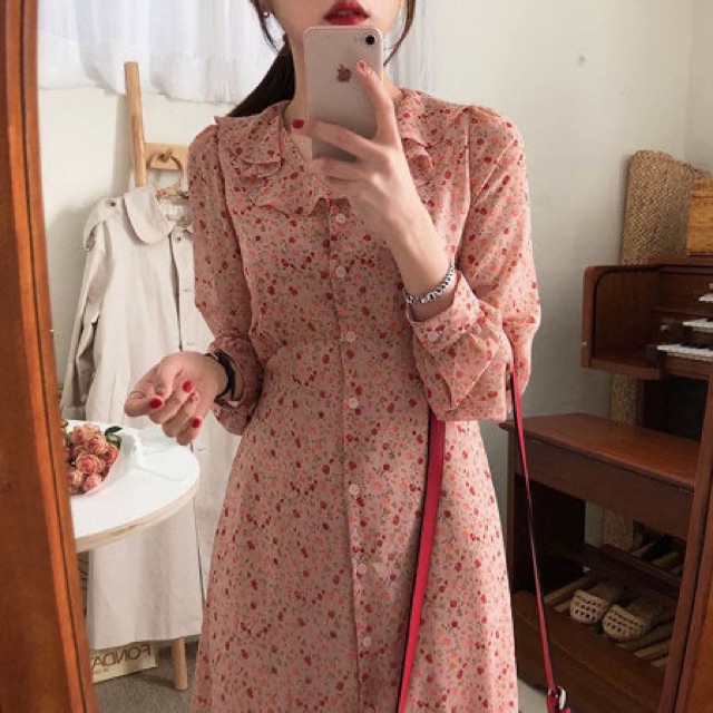 🌸 Váy hoa vintage cúc ngực cổ bèo siu xinh cô gái mùa thu🌸 Hàng Quảng Châu | BigBuy360 - bigbuy360.vn