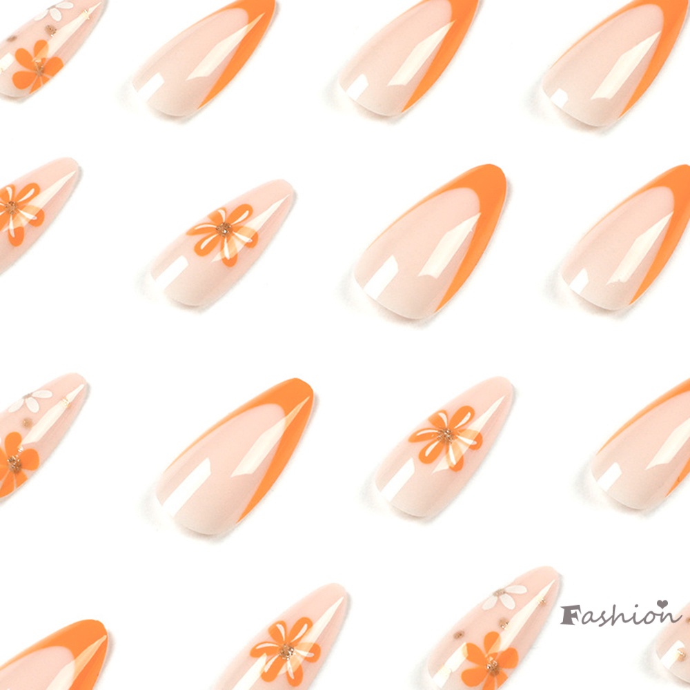 Set 24 Móng Tay Giả Màu Trắng Cam Thời Trang Dành Cho Nữ
