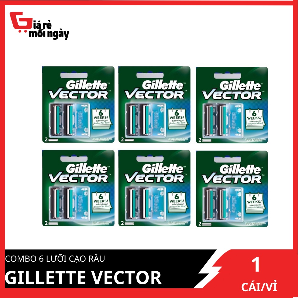 COMBO 6 Lưỡi cạo râu Gillette Vector lưỡi 2sX6