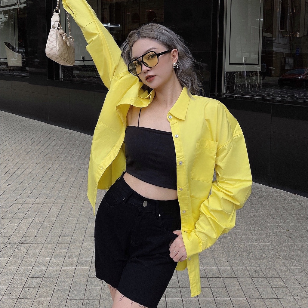 Áo sơ mi nữ dài tay oversized TOPTIFY vải kate dày form rộng phong cách minimal High Speed Top AV01