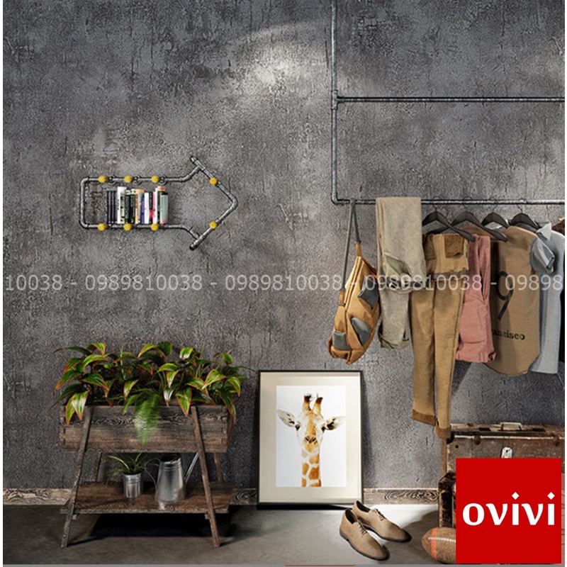 Giấy dán tường Bê Tông Xi Măng loại siêu dày không sẵn keo dán phòng ngủ quán cắt tóc, làm phông nền đẹp