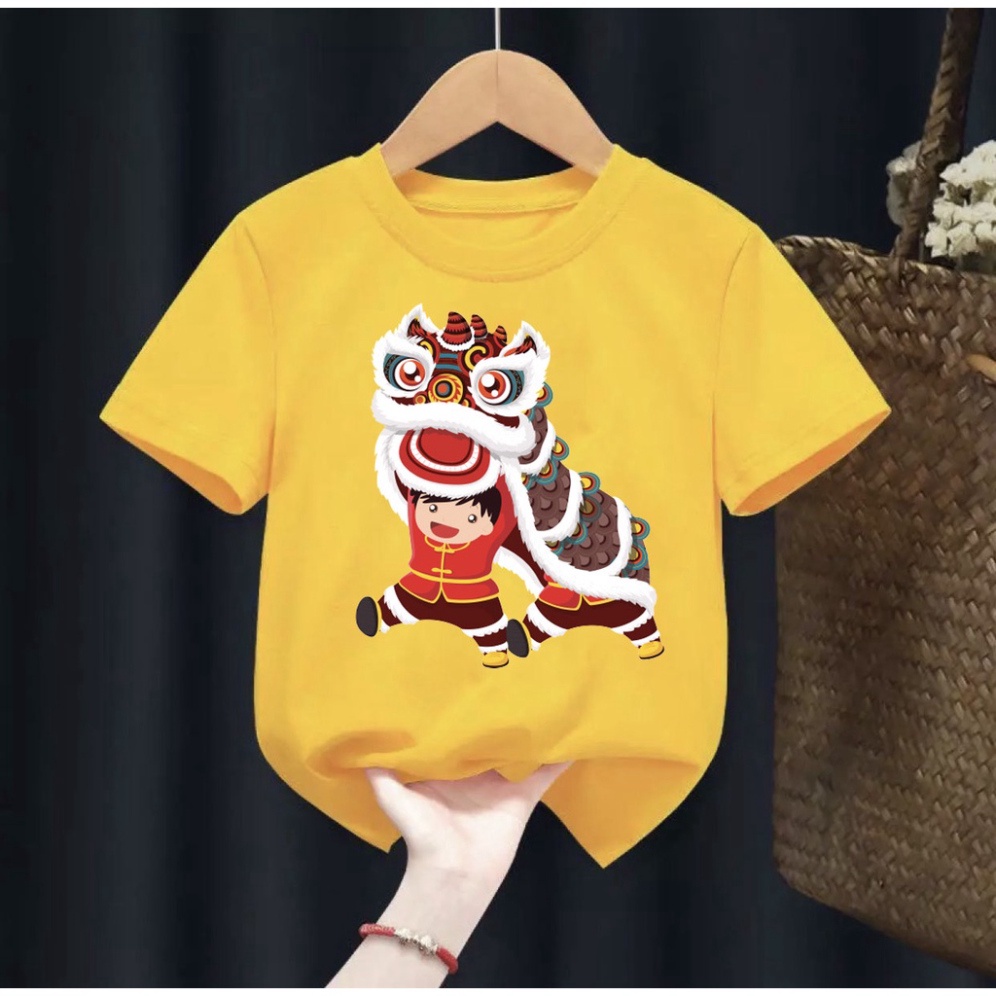Gía sỉ Áo thun tết hình cậu bé múa lân ,áo cho bé từ 6kg-30kg.AT04.