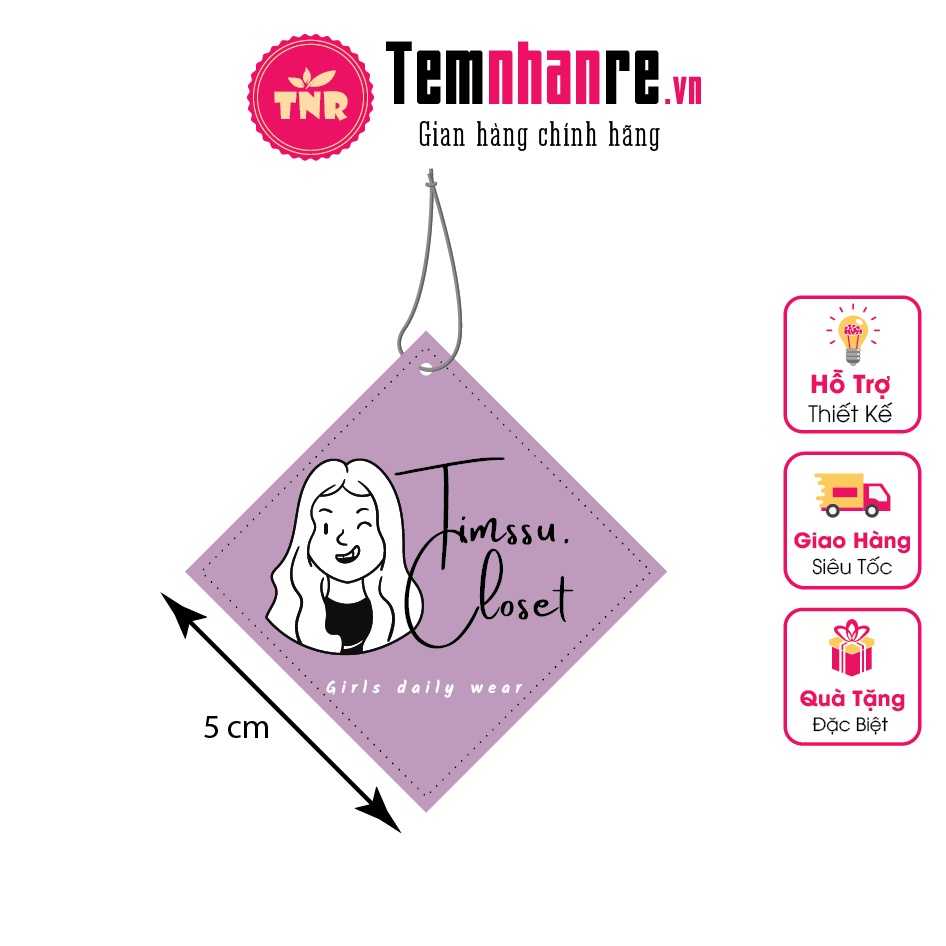 Combo 500 Tag giấy treo Temnhanre.vn kích thước 4x4 cm, 5x5 cm thiết kế miễn phí theo yêu cầu
