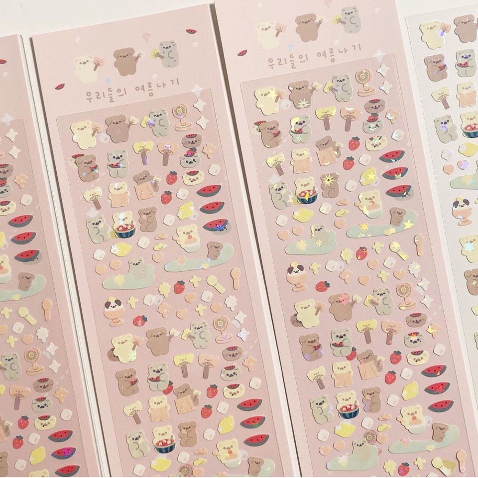 Sticker 15K - Nhãn Dán Mini Gấu Thỏ Có Nhũ Lấp Lánh Trang Trí Polcols/ Toploader Hàn Quốc