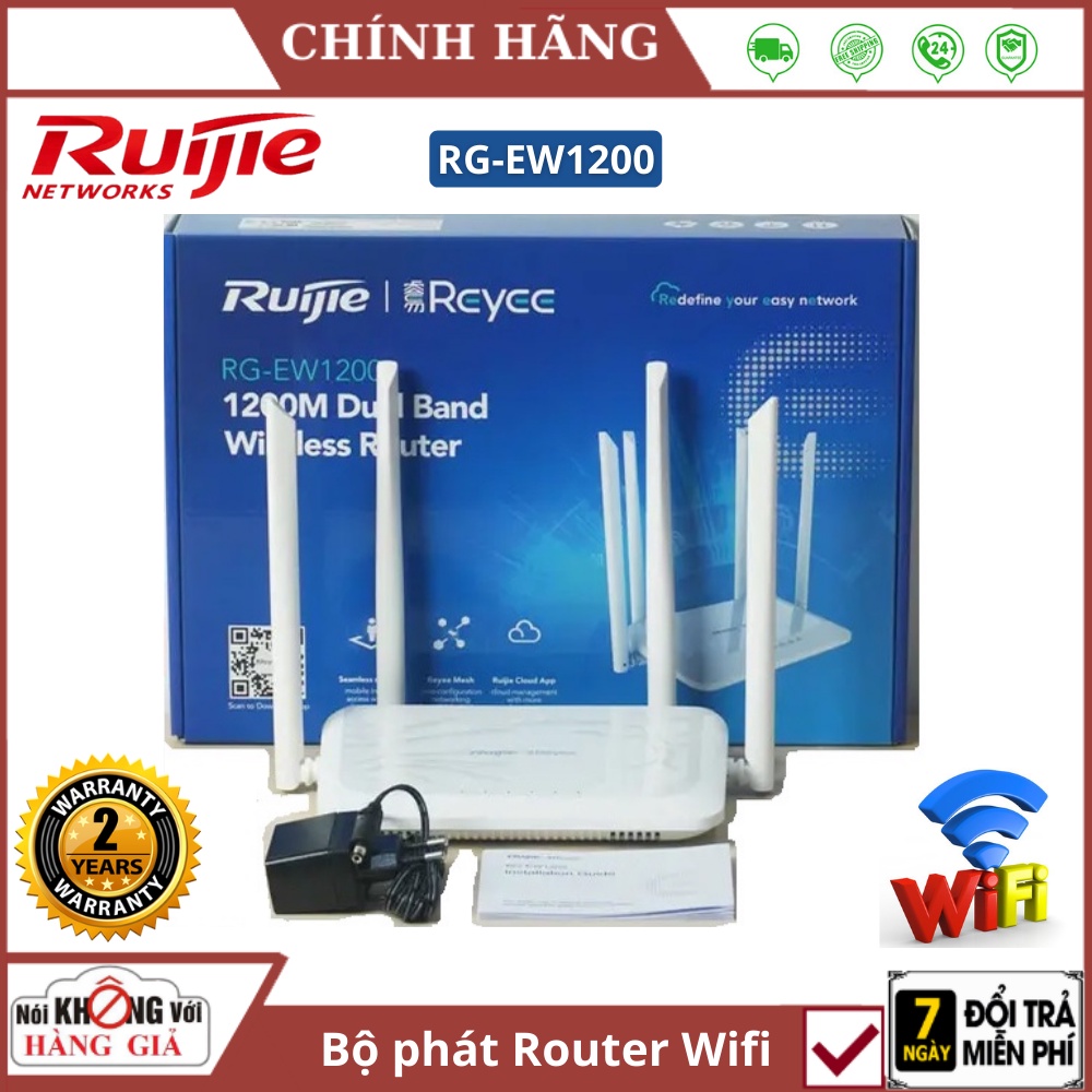 Bộ phát wifi, thiết bị phát Wifi Router Ruijie RG-EW1200 băng tầng kép chuẩn AC1200Mbps chính hãng - Bảo hành 2 năm