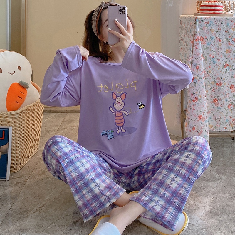 Đồ bộ nữ quần dài bigsize TOZZO chất thun cotton mùa thu đông  in hình cute dễ thương 50-70KG BD01