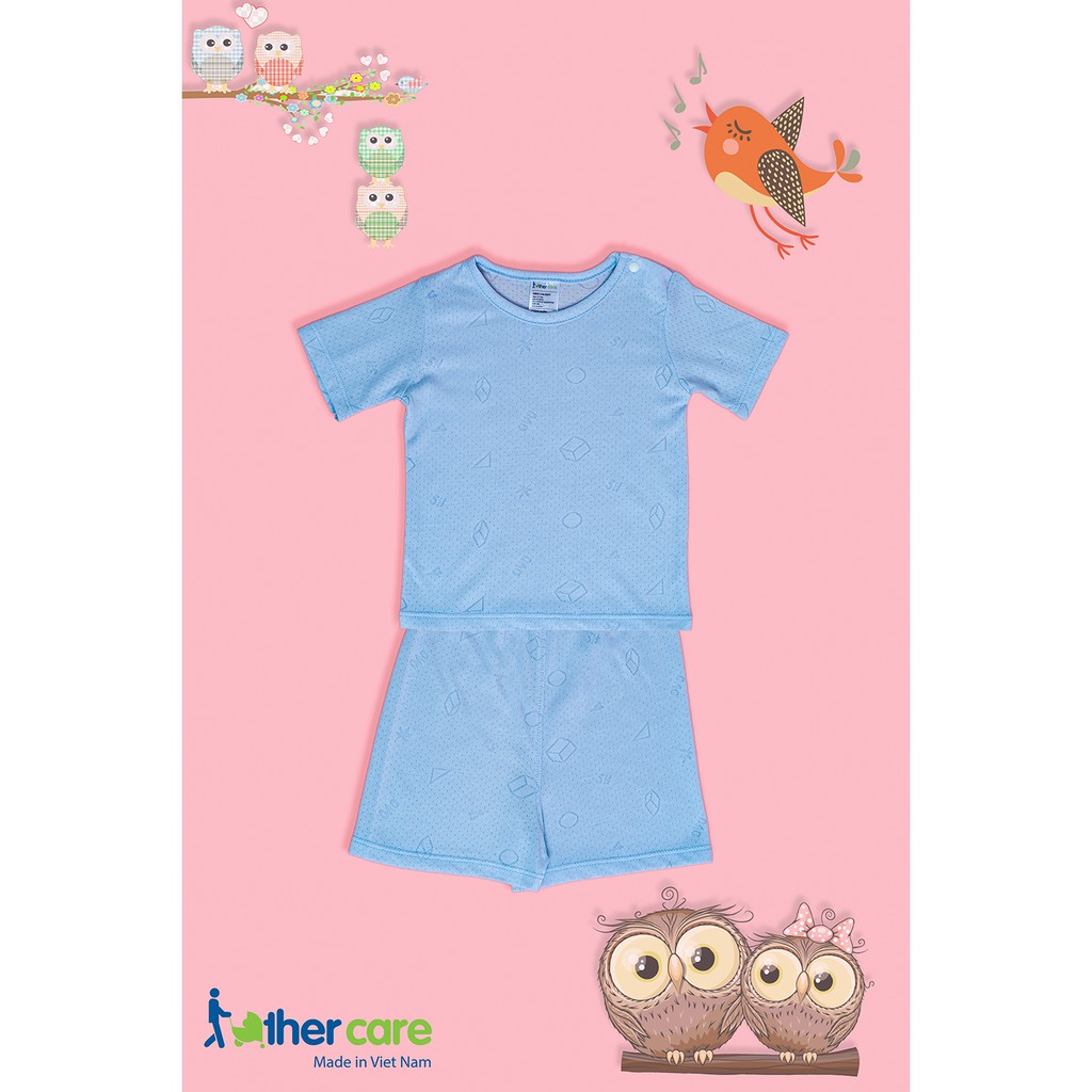 Bộ quần áo trẻ em sợi tre Fathercare cài vai cộc tay - Hình khối FC203