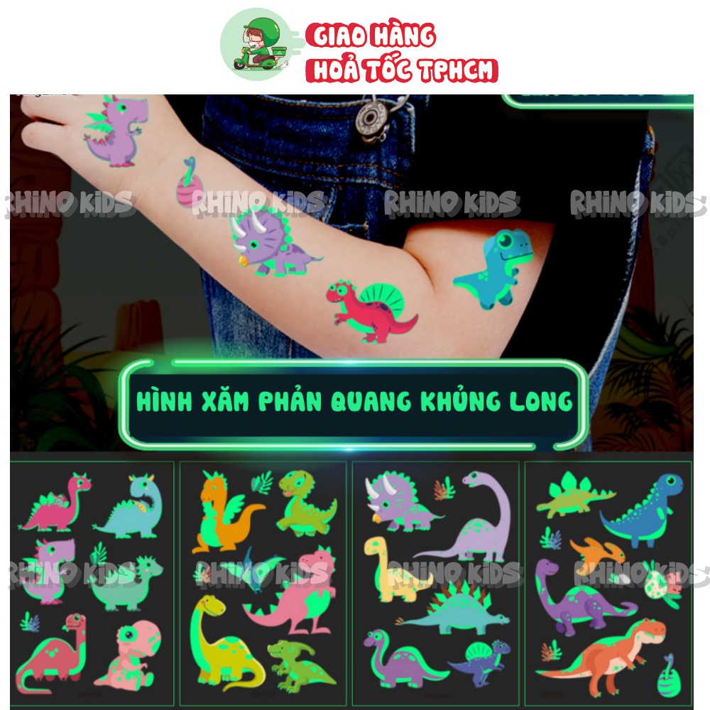 Hình xăm tatoo nhiều chủ đề PHẢN QUANG sticker dán chống thấm nước cho bé trai bé gái sáng tạo vui chơi an toàn