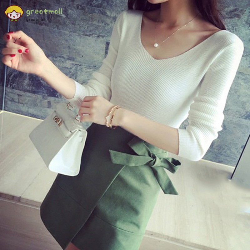 Áo Dệt Kim Tay Dài Thiết Kế Cổ Chữ V Thanh Lịch | BigBuy360 - bigbuy360.vn