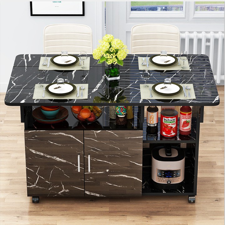 Bàn ăn gấp gọn có bánh xe, Bộ bàn ăn thông minh mở rộng cho 4 đến 6 người ăn kích thước D120 x R70 x C75 | BigBuy360 - bigbuy360.vn