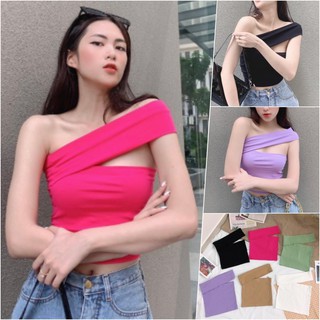 Áo thun gân croptop vạt chéo
