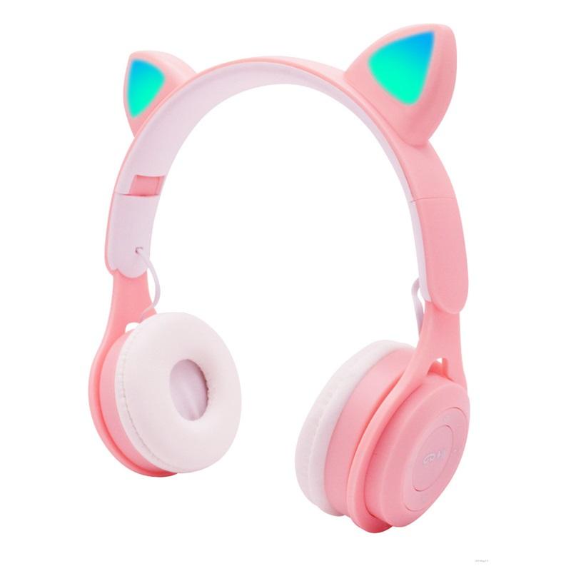 Tai Nghe Bluetooth Không Dây Hình Tai Mèo Có Đèn Led Phát Sáng
