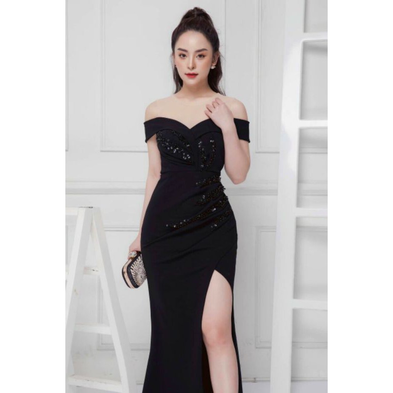 Đầm dạ hội rớt vai kèm ảnh thật tặng hoa tai thời trang xinh xắn | BigBuy360 - bigbuy360.vn